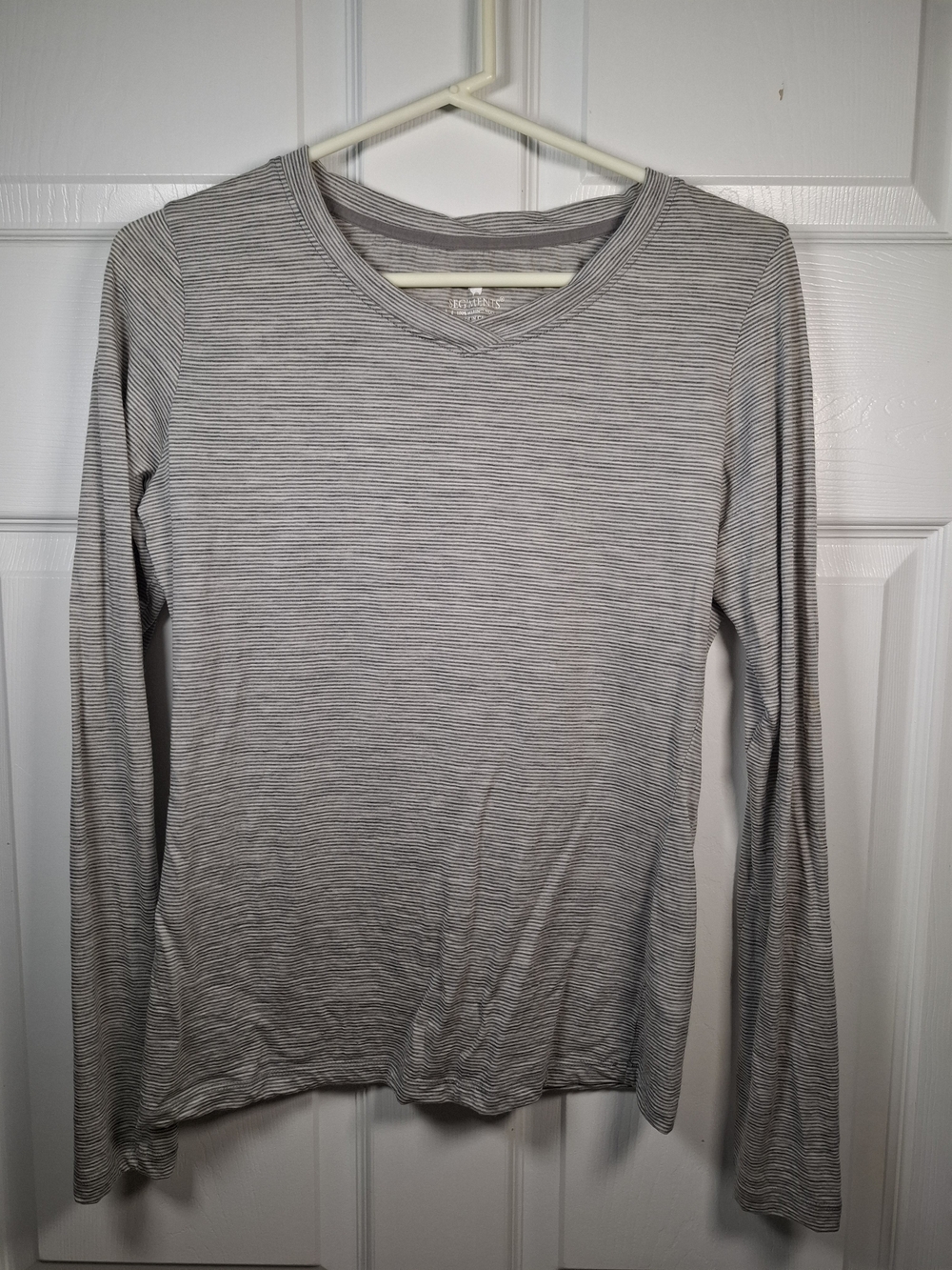 Light Gray Striped Long-Sleeve Women's Top